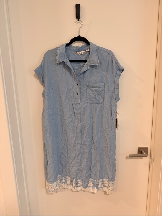 Caffe marrahesh Dresses & Skirts - Light Blue Denim Shirt Mini Dress with Tie-Dye Hem - Women